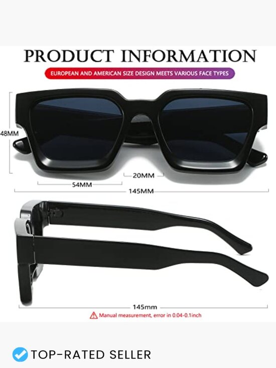 Square Thick Frame Chunky Retro Vintage Sunglasses Non Polarized UV Protection main image 5